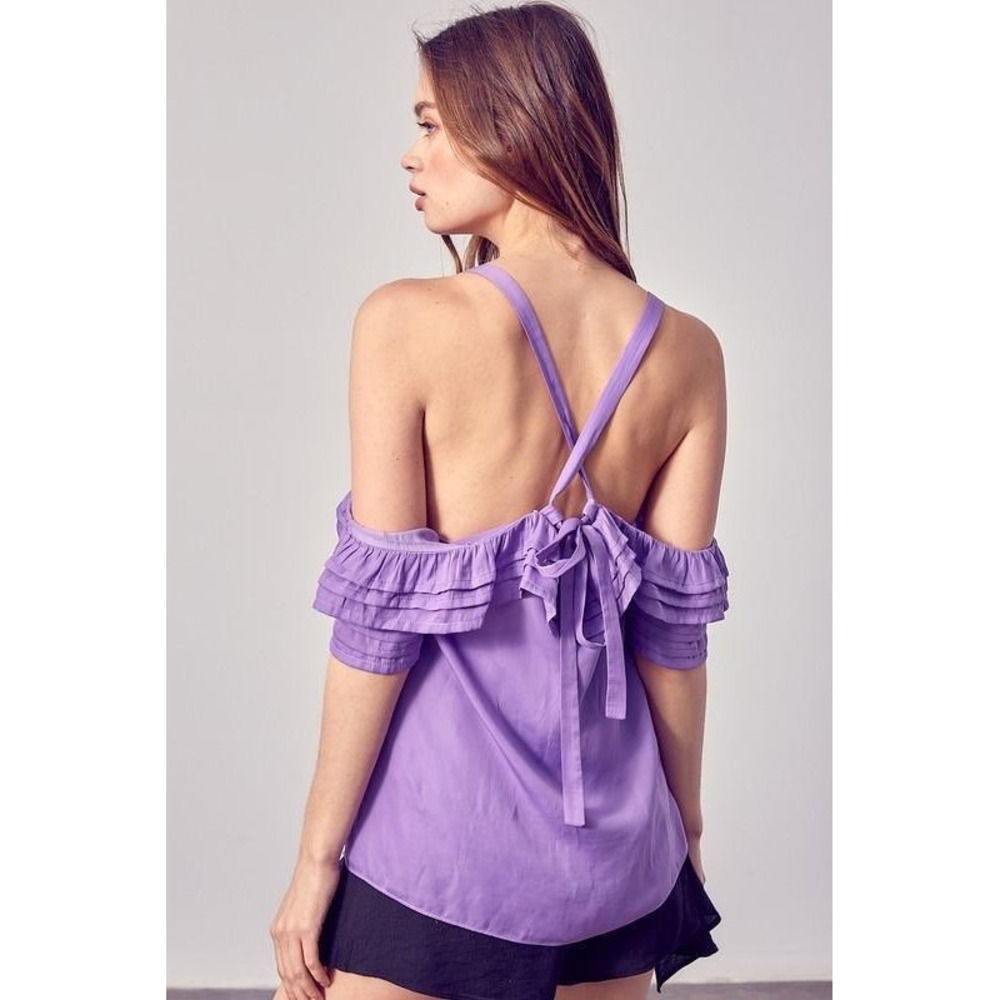 The Impeccable Pig Purple Ruffle Off Shoulder Tie Back Blouse Y19094 Womens S